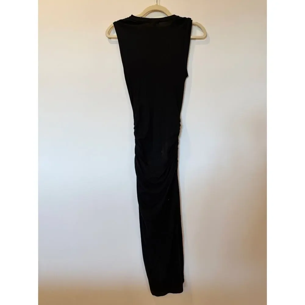 James Perse Bodycon knit side ruched tank midi dress black sz 2 medium tencel